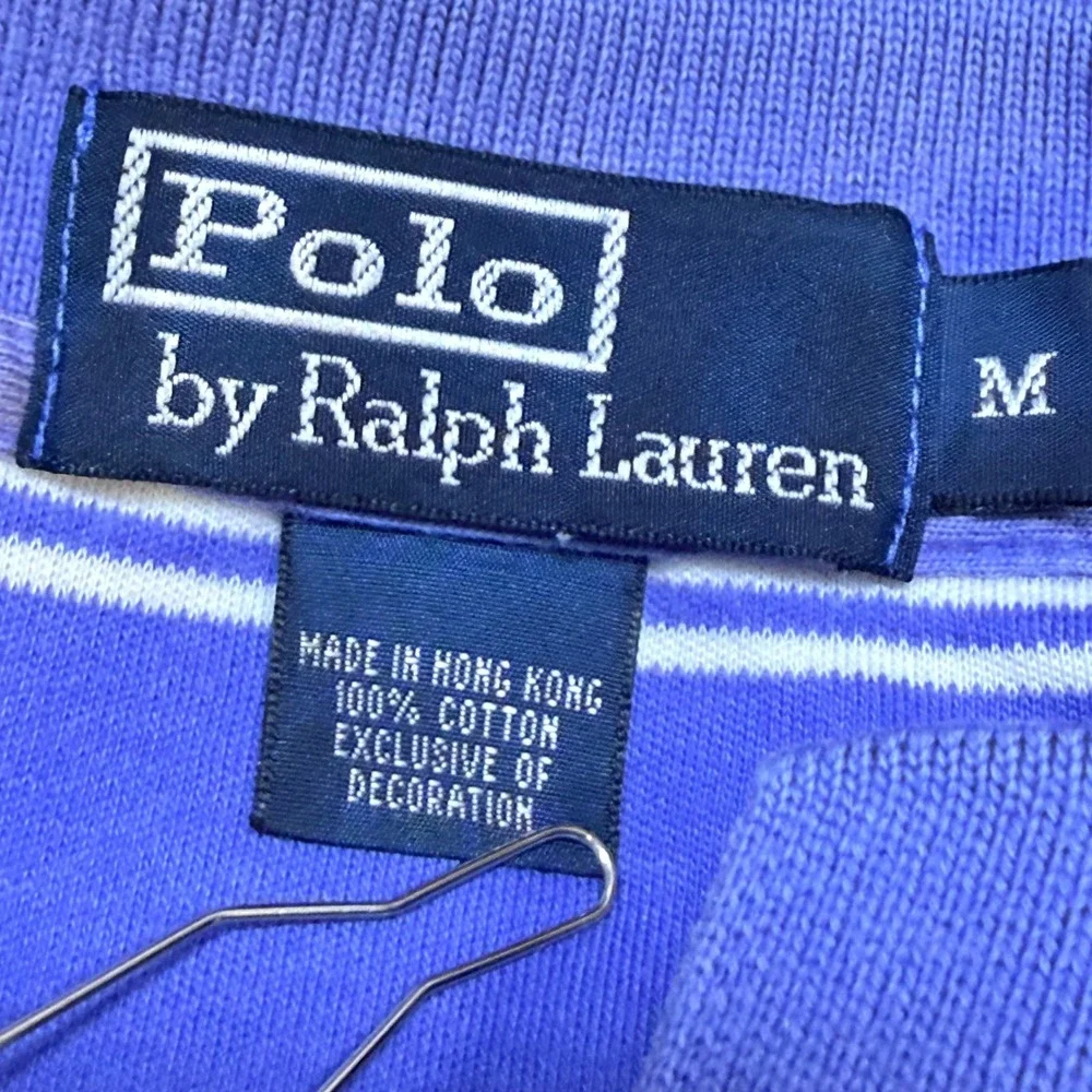Polo‎ Ralph Lauren Polo Shirt Mens Medium Blue White Striped Jersey Cotton Golf